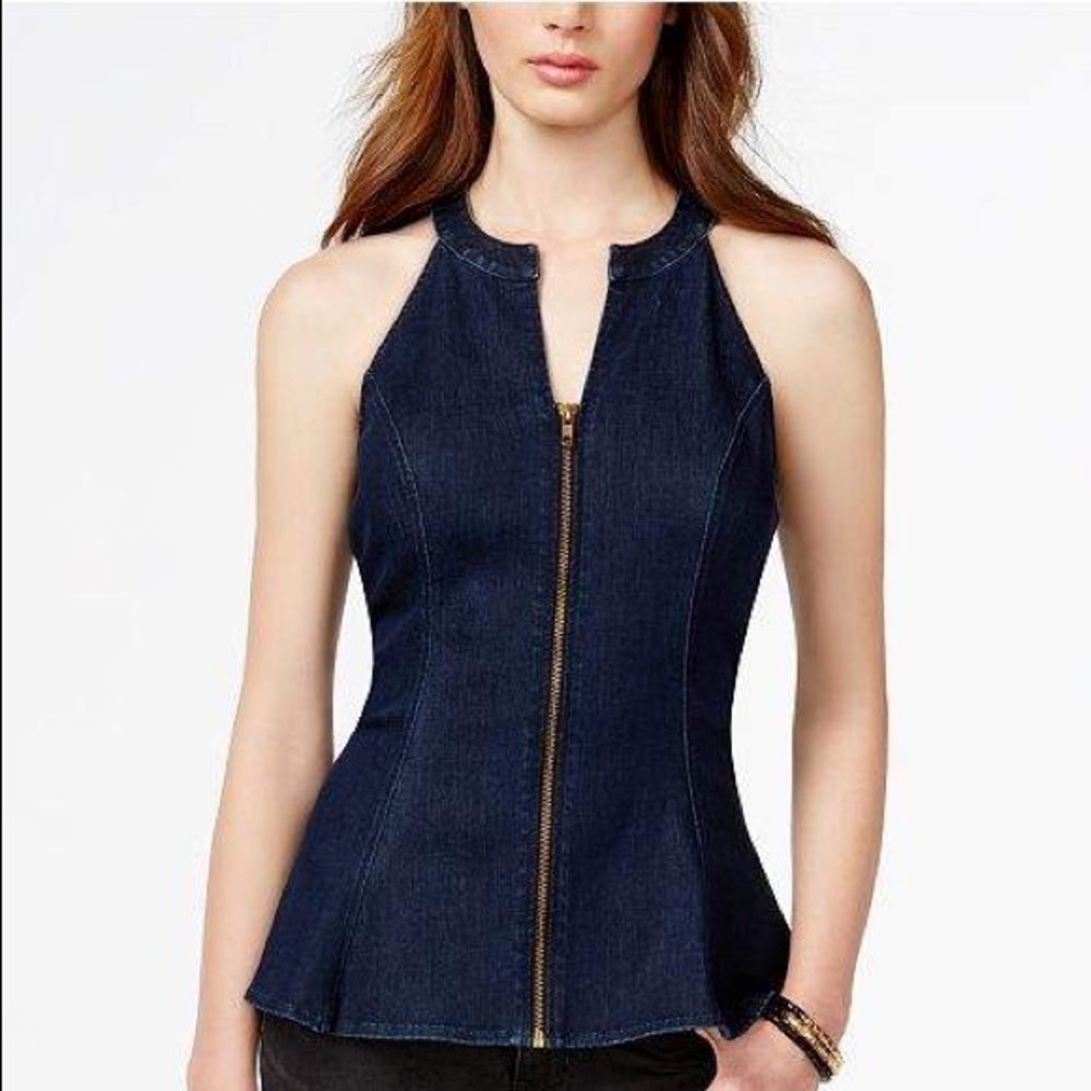 Guess denim sleeveless zip up top